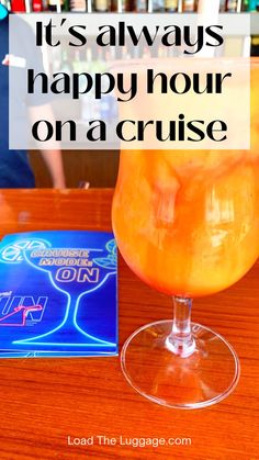 It's always happy hour on a cruise.  Image is the close up of a frozen cocktail and Carnival cruise drink menu Cruise Captions, Pinterest Board