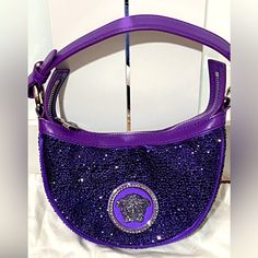 Bnwot 19x11.5x4cm Zip Closure Internal Pocket Made In Italy Shine On Spring Shades Trims: 100% Lambskin Versace Bags, Mini Bag, Versace, Bag Lady, Shoulder Bag, Purple, Color