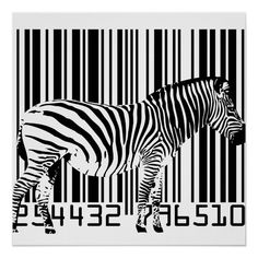 a zebra standing in front of a bar code