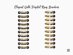 eight gold metal hair clips with the words elegt cell digital ring binders