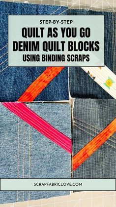 Looking for quilt as you go denim quilt ideas? This easy DIY and crafts project is perfect for fabric crafts and sewing enthusiasts. Use scrap binding and learn how to create denim quilts with patchwork. These beginner quilting projects are great for using up old fabric. Follow these free quilting patterns to master quilting with squares and quilt as you go quilts free patterns. Whether you're into scrap fabric projects or quilting tips, this is the project for you! Denim Quilt Ideas, Scrap Binding, Qayg Blocks, Jean Quilt Ideas, Quilts Free Patterns, Denim Quilt Patterns, Beginner Quilting Projects, Beginner Quilting, Denim Quilts