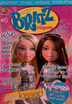 the front cover of bratz magazine with two dolls in silver dresses and one has blue eyes