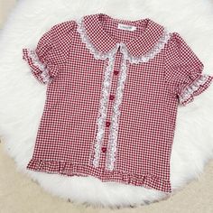 You'll look cute as a button in this Kawaii Lace Ruffles Gingham Short Sleeve Blouse! Size Chart: Size Bust (cm) Shoulder (cm) Length (cm) Sleeve (cm) Bust (in) Shoulder (in) Length (in) Sleeve (in) S 82 34 54 24 32.28 13.39 21.26 9.45 M 86 35 55 25 33.86 13.78 21.65 9.84 L 90 36 56 26 35.43 14.17 22.05 10.24 Description: Origin: CN(Origin)Material: Cotton/PolyesterClothing Length: RegularDecoration: LaceMaterial Composition: Synthetic fiberFabric Content: 81% (Inclusive) - 90% (Inclusive)Collar Kawaii Candy, Blouse Size Chart, Mori Girl Fashion, Gingham Shorts, Cottagecore Fashion, Candy Girl, Swimwear Dress, Puff Sleeve Dresses, J Fashion