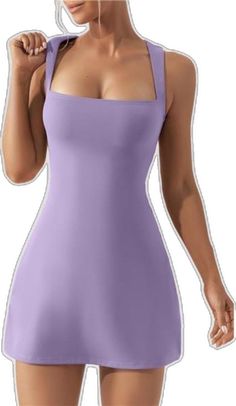 Fitted Mini Dress With Square Neck In Purple, Square Neck Bodycon Dress, Dress For Spring, Purple Mini Dresses, Knee Length Shorts, Neck Bodycon Dress, Flare Mini Dress, Dress Purple, Sleeveless Tank Top