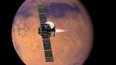 an artist's rendering of the mars orbit spacecraft in front of a red planet