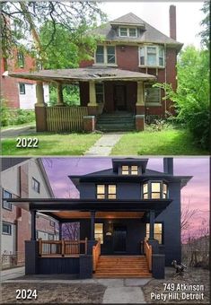 before and after pictures of a house in the same color as it appears on this page