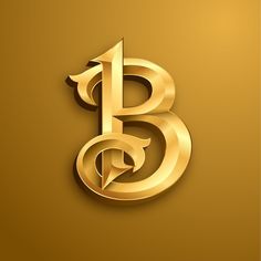 the letter b is made up of gold metal letters and numbers on a brown background