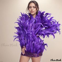 Olivia Mark - Luxurious Crystal and Sequin Embellished Long Sleeve Bodycon Dress with Feather Layering Feather Layers, Feather Skirt, Short Prom Dress, Sleeve Bodycon Dress, Short Prom, Sequin Mini, Sequin Mini Dress, Purple Hues, Crystal Embellishment