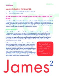 A short Bible study of James 2. These outlines are intended to summarize the key information from each chapter in just 5 minutes. The outlines are available for download for FREE on our website. Bible Explained