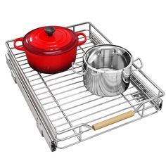 a pot and pan are sitting on a rack