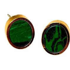 These Oval Malachite Are The Perfect Way For The Modern Man To Express His Personality And Bold Personal Style. They Feature Unique Malachite Green Stones That Have Been Bezel-Set In A Polished Yellow Gold Tone Metal. Size: About .3” Wide X .25” Details: Green Malachite Stone Gold Tone Metal Handmade Bezel Set Gift Pouch Included Condition: New Men Aren’t Just Sticking To Simple Studs Anymore. They’re Venturing Out Into Colorful Natural Stones Like Malachite, With Its Swirls And Veining. They Look Great With A Blazer And Jeans And Make A Great Gift For A Man Or Woman. Tags: Mens Men’s Unisex Boy Masculine Bold Modern Contemporary Malachite Marble Gold Gemstone Bezel Green Fo Malachite Stud Earrings, Simple Studs, Malachite Green, Cloisonne Earrings, Stone Stud Earrings, Marble Earrings, Wedding Engagement Gifts, Geometric Heart, Green Stones