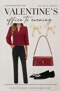 valentine's day gift guide for the office - to - evening, featuring an elegant red top and black pants