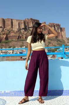 "Unisex Aubergine baggy pants for women and men, Custom made linen pant, Bohemian pants, Made to order, Plus size Perfect for summer days.. goes well with cropped top.. Comfy baggy pants.. -Female model height 5'3\" wearing length 36\" -Male model height 5'9\" wearing length 39\" -Fit: Comfortable -Closure: Elasticated waist Style these linen pants with casual tops or our tank tops. You would want to wear these everyday!" Bohemian Pants Outfit, Baggy Pants For Women, Bohemian Pants, Linen Pant, Cropped Tops, Baggy Pants, Baggy Pant, Fashion Group, Cropped Top