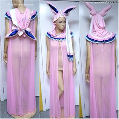 this is an image of a pink costume with bunny ears on the top and bottom