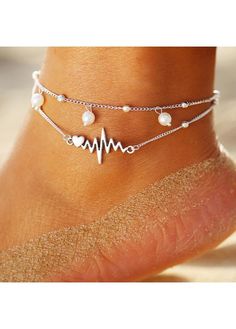 Color:Silvery White;Package Contents:1 X Anklet;Occasion:Sport; Foot Chain, Beaded Ankle Bracelets, Leg Chain, Beaded Ankle, Heart Anklet, Pearl Anklet, Ankle Jewelry, Pearl Accessories, Beach Anklets