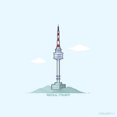 a tall tower sitting on top of a small island in the middle of the ocean