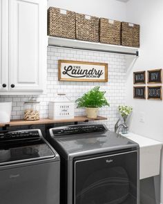 a washer and dryer in a laundry room