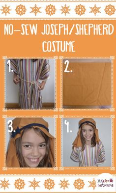 the instructions for how to make a no sew joseph / shepherd costume