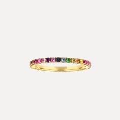 Details: This gorgeous, multicolor Rainbow Eternity Band in 14k gold features pavé set color stones all the way around creating an ombré effect. It is so delicate and perfect for stacking with your favorite rings or even as an addition to any wedding ring stack. Wear alone or stack with the solid Honeycomb Band. Pavé color stones Stones: Amethysts, Topaz, Ruby, and Sapphires. Width: 1.5mm Available in 14k yellow, white, and rose gold Made in New York City Please allow 2-3 weeks to process your o Wedding Ring Stack, Diamond Half Eternity Band, Mother Daughter Gifts, Color Stones, Ring Stack, Half Eternity Band, Initial Ring, Eternity Band Diamond, Diamond Eternity