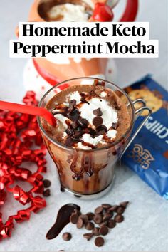 homemade keto peppermint mocha with chocolate chips and marshmallows