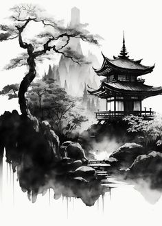 Berg Tattoo, Scenery Tattoo, Japanese Ink Painting, Japanese Mountains, Asian Landscape