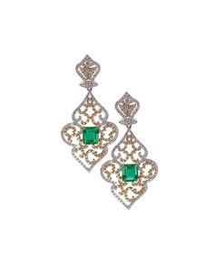 18K White and Yellow Gold, Emerald and Diamond earrings Adler's of New Orleans - Adler's Jewelry of New Orleans Luxury Green Diamond Earrings, Luxury Green Emerald Diamond Earrings, Luxury Green Diamond Earrings With Accents, Luxury Emerald Earrings With Diamond Accents, Luxury Green Pierced Earrings, Green Luxury Pierced Earrings, Green Luxury Earrings, Luxury Green Diamond Earrings For Wedding, Green Diamond Earrings In Fine Jewelry Style