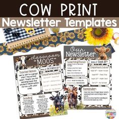 two cows are standing next to each other with the text cow print newspaper templates