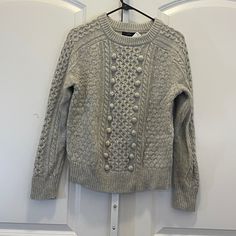 Nwt J. Crew Cable Knit Sweater - Women Size S - Light Gray - Cable Knit - Pom Pom Embellishment - 70% Nylon, 30% Lambs Wool - Ptp: 19", Length: 23.5" - J. Crew, J. Crew Sweater, J. Crew Lambs Wool Sweater, J. Crew Wool Sweater Cable Knit Sweater Womens, Light Gray Color, J Crew Sweater, Sweater Women, Cable Knit Sweater, Wool Sweater, Wool Sweaters, Light Gray, Cable Knit