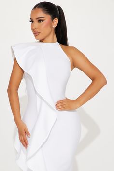 Available In White. Bandage Midi Dress High Neck Sleeveless Ruffle Drape Detail Back Zipper Stretch 92% Polyester 8% Spandex Imported | Raylin Bandage Midi Dress in White size XS by Fashion Nova Dress High Neck, Bandage Midi Dress, High Neck Sleeveless, Jeans Jumpsuit, White Midi Dress, Matching Dresses, White Fashion, Fashion Nova, Jumpsuit Romper