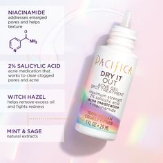 Witch hazel and maximum strength salicylic acid come together in this effective spot treatment designed to dry out blemishes on the spot. Additional ingredients include sage, cucumber, mint and niacinamide. For acne prone & oily skin. Witch Hazel Acne, Acne Gel, Salicylic Acid Acne, Sage Oil, Makeup Remover Wipes, Enlarged Pores, Skincare Tools, Witch Hazel, Perfume Spray