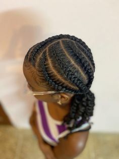 Baby Cornrow Hairstyles Girl, Cornrows For School Natural Hair, Back To School Cornrow Hairstyles Natural Hair, Cornrow In Two Puffs, Preschool Braid Styles, Simple Braid Hairstyles For Kids, Cornrows Kids Girl Hairstyles, Braided Heart Hairstyles Black Hair Kids, Cornrow Hairstyles For School Natural Hair