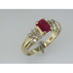 Royal 14K Yellow Gold Ruby & Diamond Ring - Elegant Emerald Cut Design Ruby Diamond Ring, Ruby Ring Gold, Ruby Diamond Rings, Ruby Stone, Royal Jewelry, Ruby Diamond, Emerald Cut Diamonds, Ruby Ring, Chorus