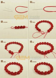 instructions to make beaded bracelets with red beads