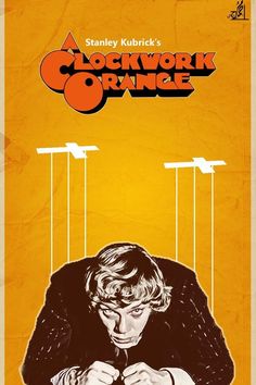 a poster for the movie clockwork orange with an image of a man sitting at a table