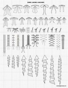 an image of different types of sewing laces and bows on graph paper with text that says