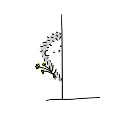 a black and white drawing of a clock on a pole with flowers in the corner