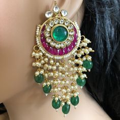 Kundan Earring/Kundan Emerald Chandbali/Sabyasachi Kundan Chandbali/Emerald Earring/Kundan Indian wedding Jewelry/Bridal/Pakistani/Bollywood Features Traditional Jhumka Chandbalis Meenakari Handwork Handcrafted To Perfection Light Weight Perfect For Indian Weddings And Celebrations A Beautiful & Memorable Gift for Weddings or engagement. Length: 3.25 Inches-\ ---------------------------------------------------- Click here to see the complete collection of Kundan and Polki Statement Earrings Luxury Green Chandbalis For Diwali, Cheap Bollywood Chandbali Danglers, Luxury Formal Women's Chandbalis, Cheap Women's Chandbalis For Festive Occasions, Luxury Chandbalis For Formal Occasions, Fusion Chandbali Danglers For Wedding, Fusion Chandbali Wedding Danglers, Fusion Style Chandbali Danglers For Wedding, Fusion Style Chandbali Wedding Danglers