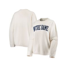 There's no need to cover up your festive game day getup when you've got this Comfy Cord Vintage Wash Basic Arch pullover sweatshirt from Pressbox. It features bold Notre Dame Fighting Irish graphics and a lightweight design, so it's easy to bring with you on the go. Every time you slip this fun sweatshirt on, you'll send good vibes toward the Notre Dame Fighting Irish.There's no need to cover up your festive game day getup when you've got this Comfy Cord Vintage Wash Basic Arch pullover sweatshi Fall Season Team Logo Sweatshirt, Collegiate Long Sleeve Tops With Team Logo, College Long Sleeve Tops With Team Logo, Collegiate Long Sleeve Sweatshirt For Game Day, Collegiate Long Sleeve Sweatshirt With Team Logo, Game Day Long Sleeve Tops With Team Logo, Long Sleeve Fleece Top With Team Logo, White Fleece Top For College, White Fleece Tops For College