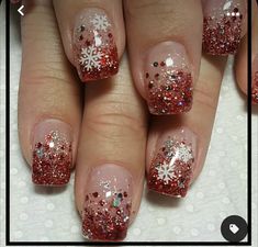 Dip Powder Nails For December, Xmas Ombre Nails, Red And Green Snowflake Nails, Christmas Sns Nails Design, Christmas Glitter Tip Nails, Xmas Dip Powder Nails, Easy Christmas Nails For Beginners, Holiday Nails Winter Christmas Dip, Christmas Gel Nails Square