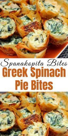 greek spinach pies with cheese on top and the words, spanato bites