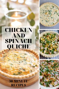 chicken and spinach quiche collage with text overlay