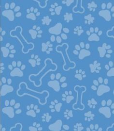 a blue background with white dog paw prints