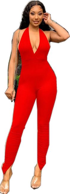 V-neck Solid Color Bodysuit For Party, Stretch High Waist Jumpsuits And Rompers For Club, Stretch High-waist Club Jumpsuits And Rompers, High-waist Solid Color Bodysuit For Club, Red Sleeveless Bodysuit For Club, Stretch Strapless Sleeveless Jumpsuit For Club, Party Jumpsuit, Hot Style, Jumpsuit Party