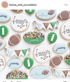 cookies decorated to look like footballs and the numbers 1, 2, 3, 4