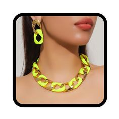 PRICES MAY VARY. Neon necklace set are made of acrylic plastic. Chunky choker can be free to match your preference and bring a nice finishing touch to your outfit. Neon party necklaces are elegant and delicate. It is perfect for almost festivals and occasions. Earring and necklace with a unique and fashionable design,yellow and gold mixed combination make your look more charming. Acrylic choker necklace are easily corroded by chemicals, please try to avoid contact with water for better preservat Yellow Resin Jewelry For Party, Yellow Plastic Party Jewelry, Trendy Resin Necklaces For Party, Trendy Neon Jewelry For Party, Trendy Neon Jewelry, Trendy Resin Chain Jewelry, Party Jewelry With Plastic Chain, Trendy Green Choker For Party, Trendy Yellow Chain Jewelry