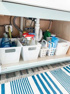 dollar tree under the sink organization - Re-Fabbed Under Sink Storage Ideas, Sink Storage Ideas, Under The Kitchen Sink Organization, Under The Sink Organization, Bathroom Organization Hacks, Under Kitchen Sink, Bathroom Storage Hacks, Sink Organization, Under Kitchen Sink Organization