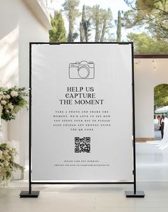 Capture The Moment Sign - Ivy and Gold Wedding Stationery - Send Us Your Photos Wedding Sign, Wedding Share Photos Sign, Event Signage Ideas, Wedding Notes From Guests, Qr Code Wedding Pictures, Wedding Activities For Guests Unique, Photo Sign Wedding, Guest List Wedding, Keepsake Display