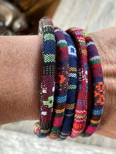 "Men's, Women's, Unisex Fabulous ethnic, mexican serapa material bracelts in a few different sizes, from 7\" to 8 1/2\".  Sturdy clasps!  The perfect boho/hippy style! 1- 8 1/2\" 2- 7 \" 3- 8 1/4\" 4- 7 1/2\"  5- 8\" I'm a convo away for any questions.  I accept private commissions.  Thank you for shopping at Beautifully Boho Jewelry ! Stacey :)"