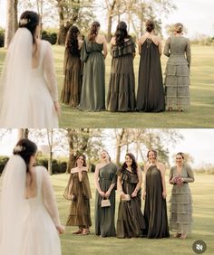 the bridesmaids are all dressed in different dresses