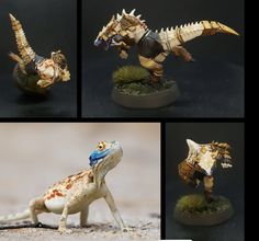 four pictures of different types of toy dinosaurs